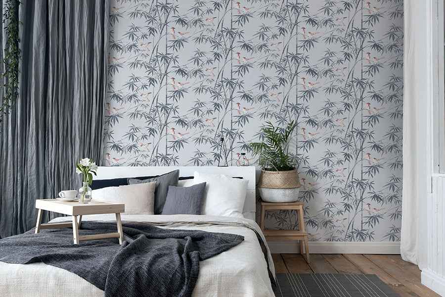 Arisu Grey Birds and Bamboo Wallpaper - York Wallcoverings - AH296401 - York Wallcoverings Wallpaper