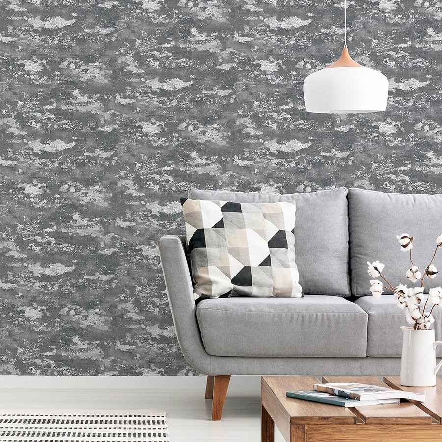 Mercer Dark Grey Patina Wallpaper - York Wallcoverings - AH297601 - York Wallcoverings Wallpaper