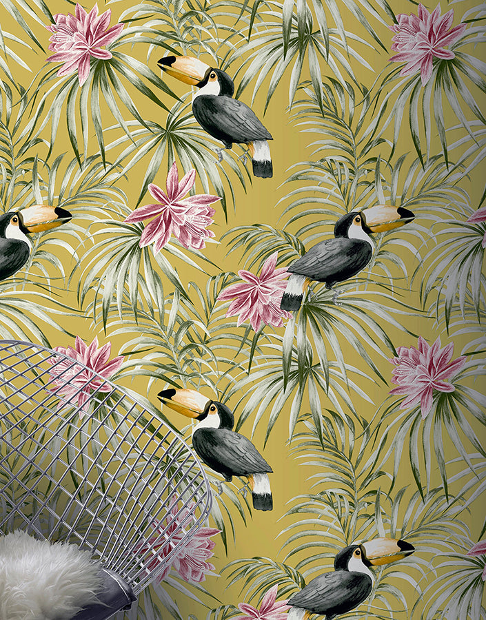 emmeline-yellow-toucan-wallpaper-york-wallcoverings-ah298301 - York Wallcoverings Wallpaper