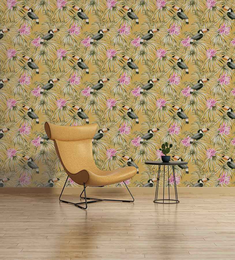Emmeline Yellow Toucan Wallpaper - York Wallcoverings - AH298301 - York Wallcoverings Wallpaper