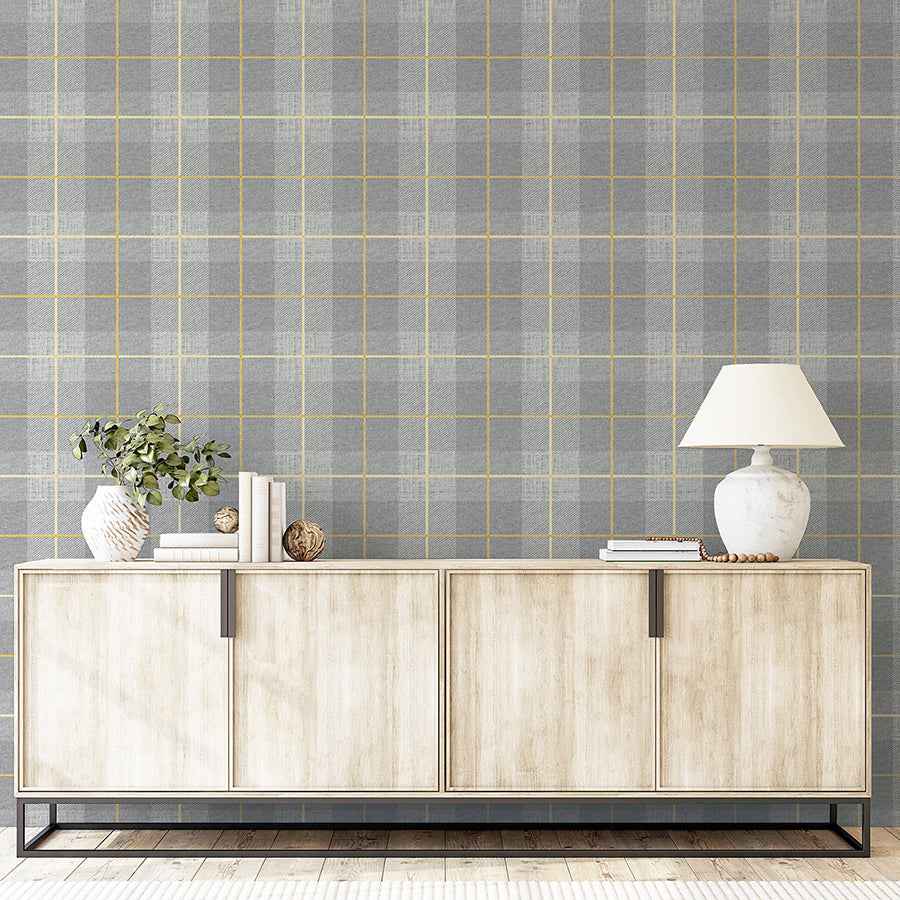 Hector Grey Plaid Wallpaper - York Wallcoverings - AH299000 - York Wallcoverings Wallpaper