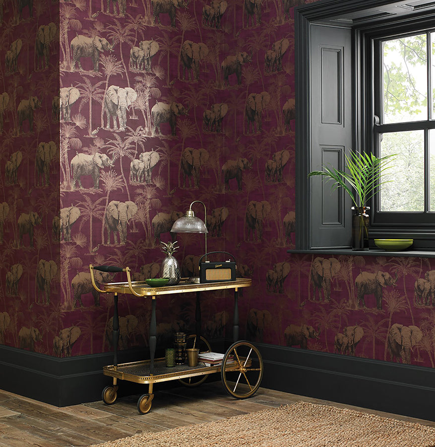 adelia-maroon-elephant-grove-wallpaper-york-wallcoverings-ah610701 - York Wallcoverings Wallpaper