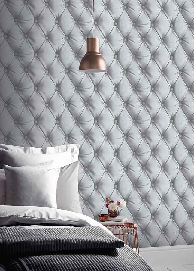 Ella Silver Tufted Wallpaper - York Wallcoverings - AH618104 - York Wallcoverings Wallpaper