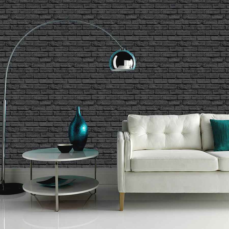 Abner Black Brick Wallpaper - York Wallcoverings - AH623007 - York Wallcoverings Wallpaper