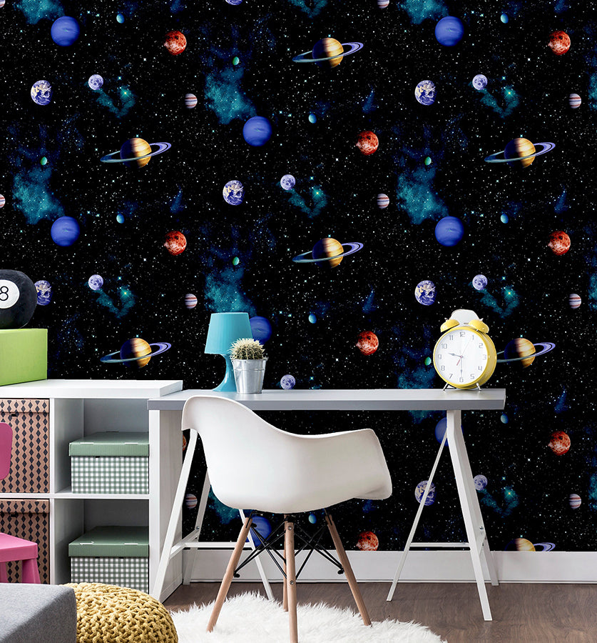 albert-black-cosmos-wallpaper-york-wallcoverings-ah668100 - York Wallcoverings Wallpaper