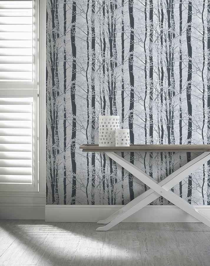 Frosted Silver Winter Grove Wallpaper - York Wallcoverings - AH670200 - York Wallcoverings Wallpaper