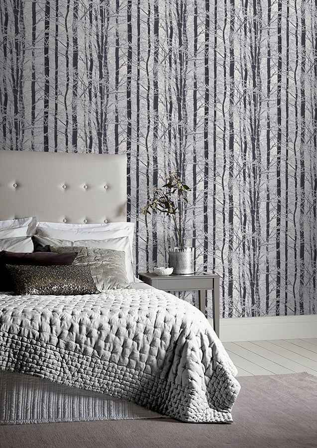 Frosted Silver Winter Grove Wallpaper - York Wallcoverings - AH670200 - York Wallcoverings Wallpaper