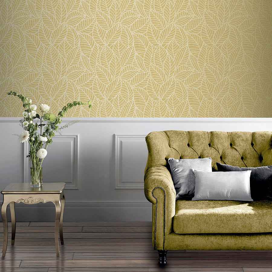 Mavis Mustard Leaf Wallpaper - York Wallcoverings - AH692506 - York Wallcoverings Wallpaper