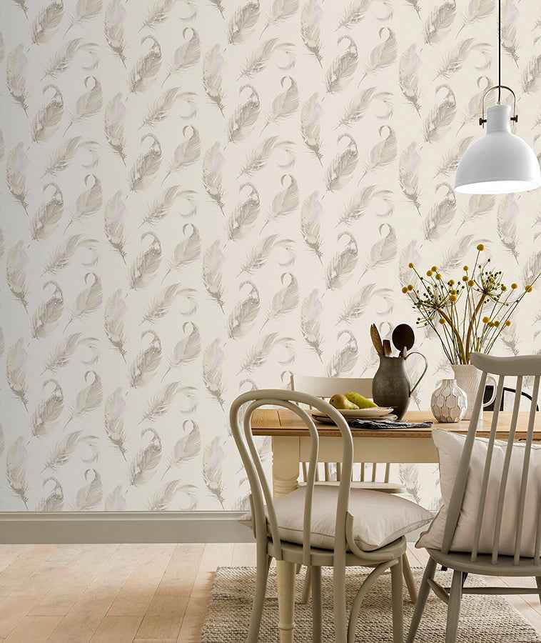 Natsuko Metallic Feathers Wallpaper - York Wallcoverings - AH692601 - York Wallcoverings Wallpaper