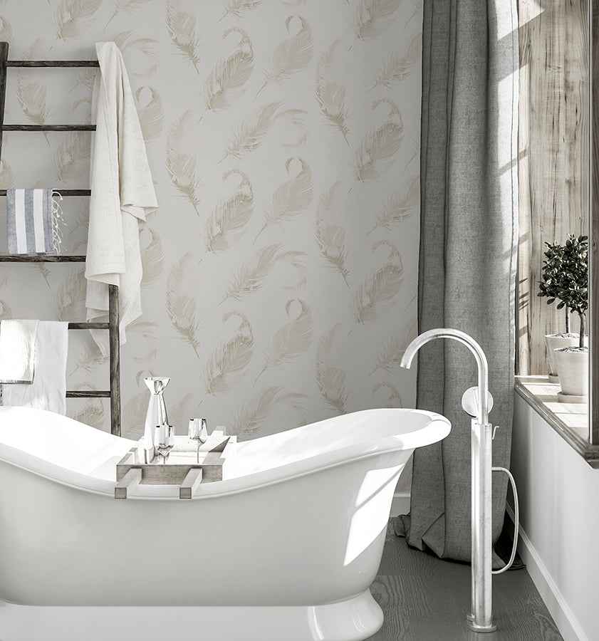 Natsuko Metallic Feathers Wallpaper - York Wallcoverings - AH692601 - York Wallcoverings Wallpaper