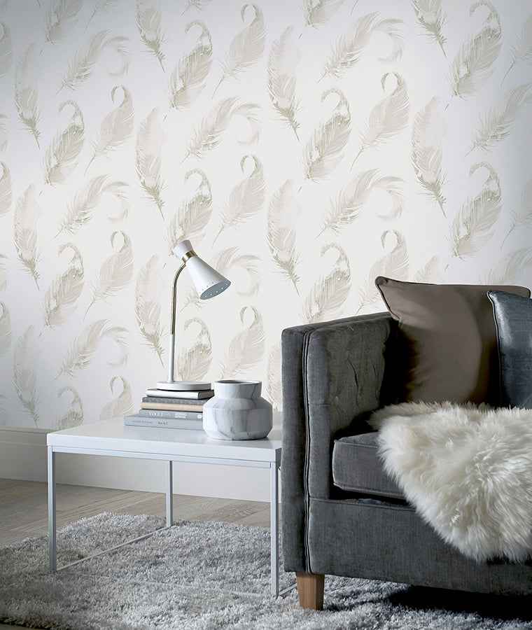 Natsuko Metallic Feathers Wallpaper - York Wallcoverings - AH692601 - York Wallcoverings Wallpaper