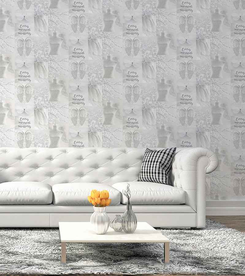 Chou Light Grey Inspirational Wallpaper - York Wallcoverings - AH692800 - York Wallcoverings Wallpaper