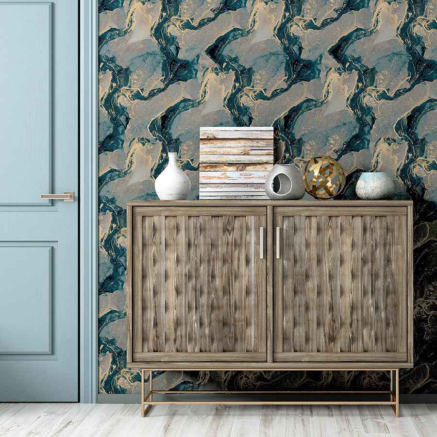 Ursula Dark Blue Abstract Wallpaper - York Wallcoverings - AH693404 - York Wallcoverings Wallpaper