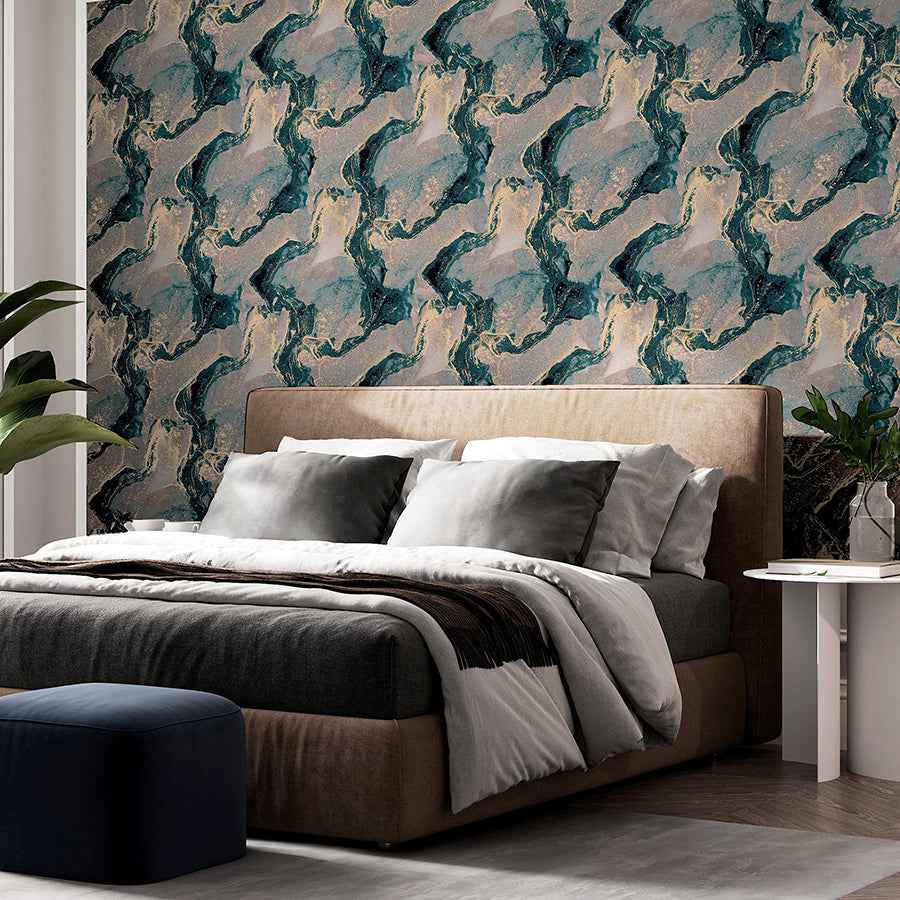 Ursula Dark Blue Abstract Wallpaper - York Wallcoverings - AH693404 - York Wallcoverings Wallpaper