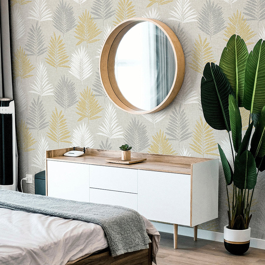 willis-mustard-palm-frond-wallpaper-york-wallcoverings-ah697800 - York Wallcoverings Wallpaper
