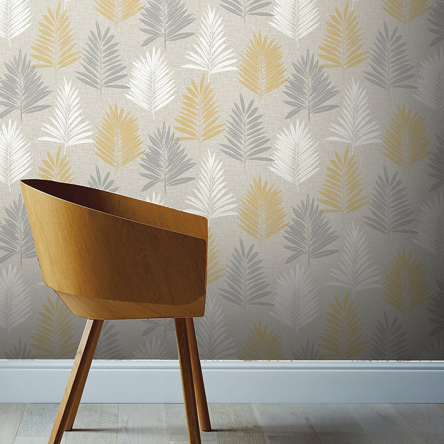 willis-mustard-palm-frond-wallpaper-york-wallcoverings-ah697800 - York Wallcoverings Wallpaper