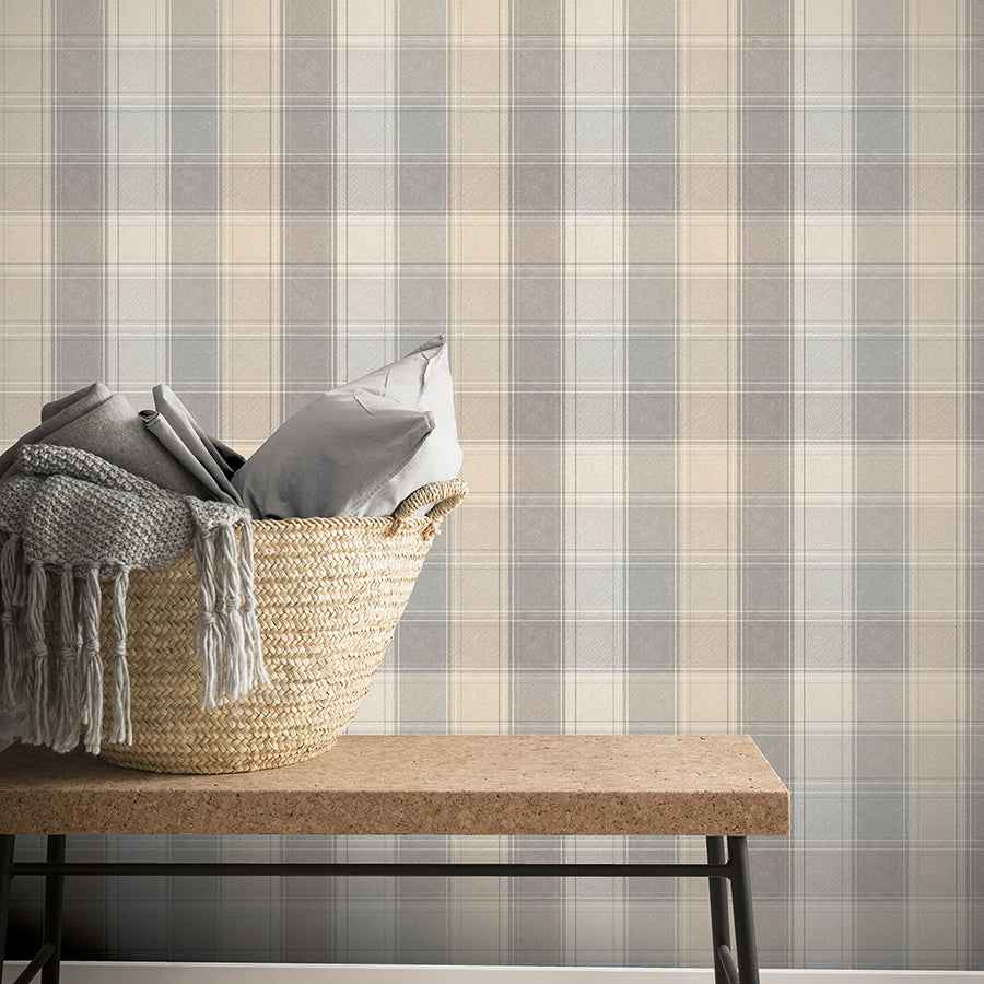 Geraldine Grey Plaid Wallpaper - York Wallcoverings - AH901902 - York Wallcoverings Wallpaper
