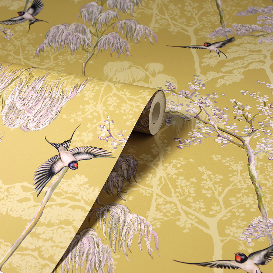 asuka-yellow-sparrow-forest-wallpaper-york-wallcoverings-ah908002 - York Wallcoverings Wallpaper
