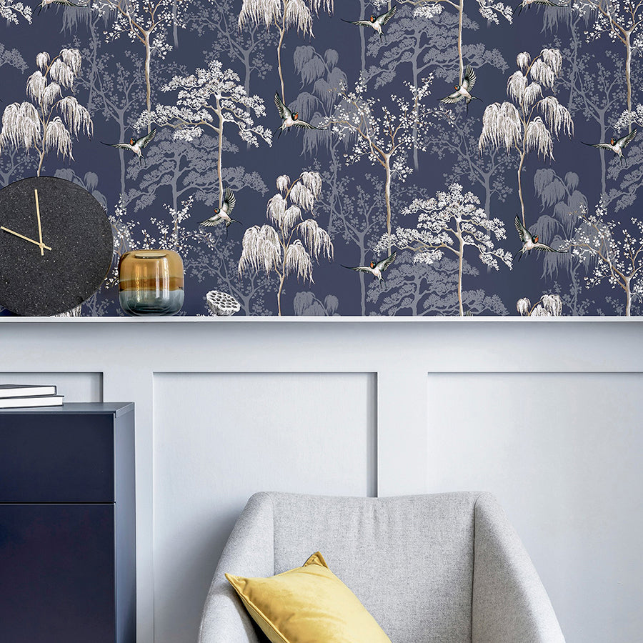 asuka-blue-sparrow-forest-wallpaper-york-wallcoverings-ah908106 - York Wallcoverings Wallpaper