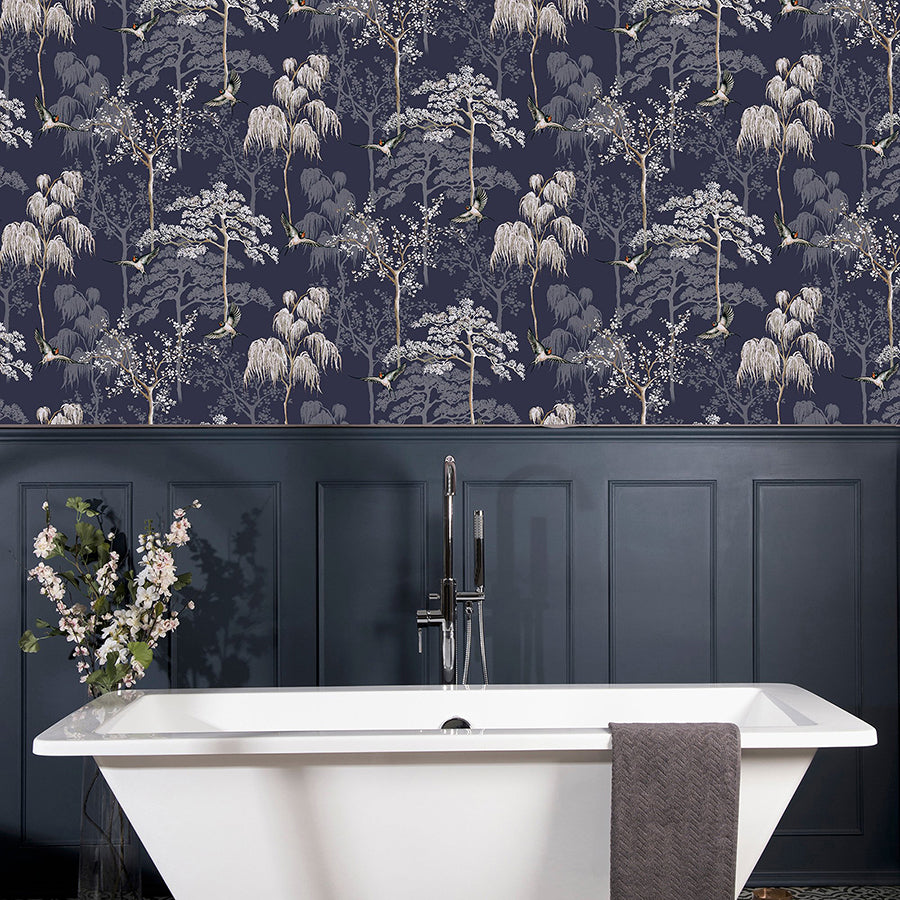 asuka-blue-sparrow-forest-wallpaper-york-wallcoverings-ah908106 - York Wallcoverings Wallpaper