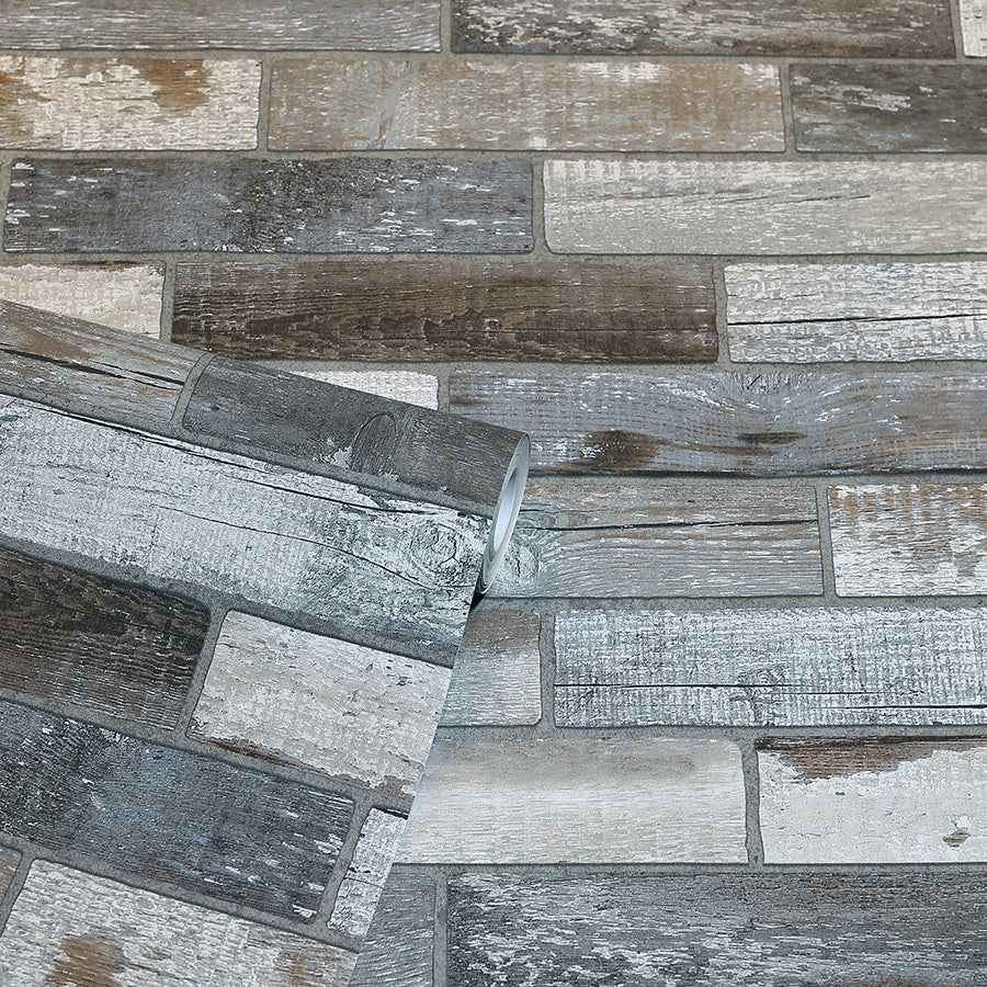Wallace Grey Wood Tile Wallpaper - York Wallcoverings - AH908908 - York Wallcoverings Wallpaper