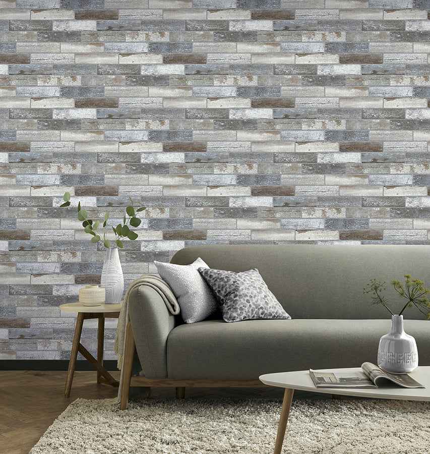 Wallace Grey Wood Tile Wallpaper - York Wallcoverings - AH908908 - York Wallcoverings Wallpaper