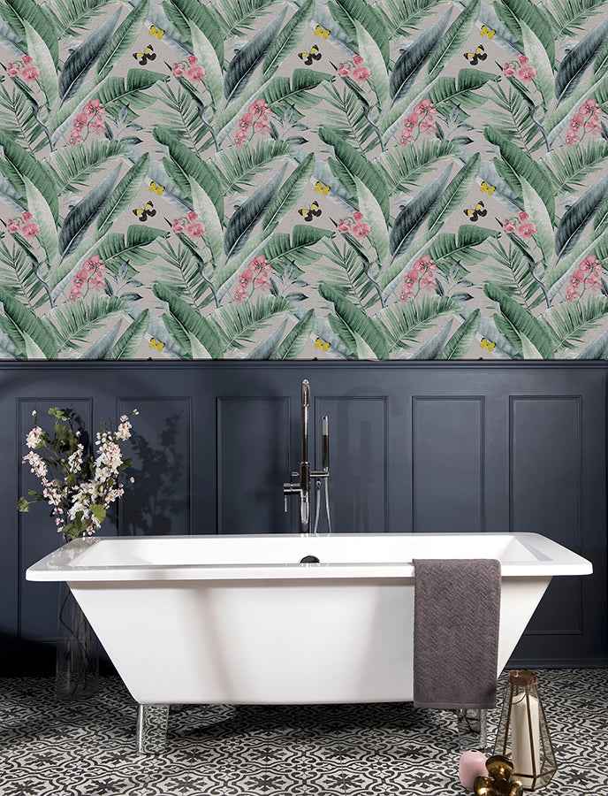 Miriam Grey Tropical Wallpaper - York Wallcoverings - AH909404 - York Wallcoverings Wallpaper