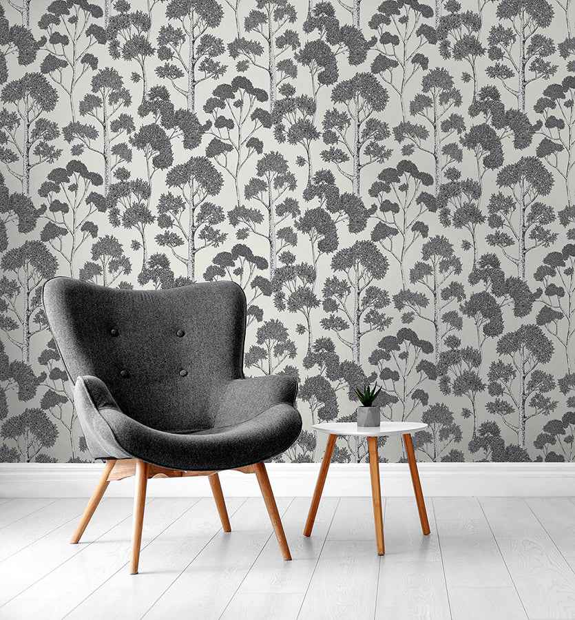 Blanche Silver Trees Wallpaper - York Wallcoverings - AH909505 - York Wallcoverings Wallpaper