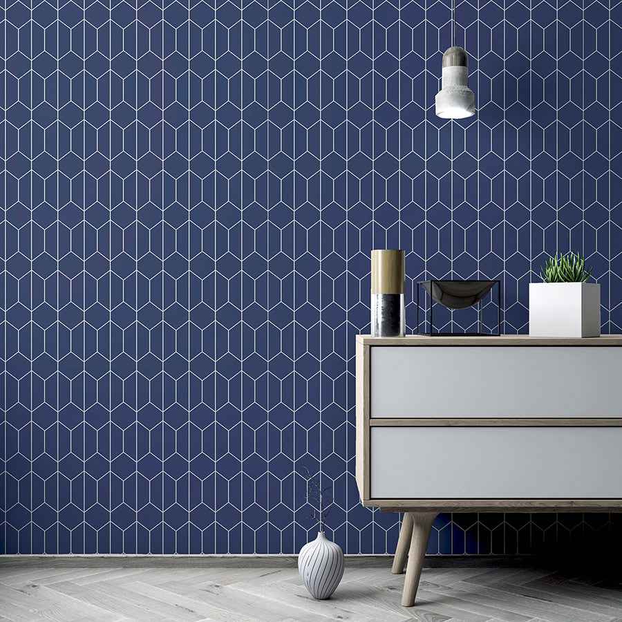 Orson Navy Trellis Wallpaper - York Wallcoverings - AH909702 - York Wallcoverings Wallpaper
