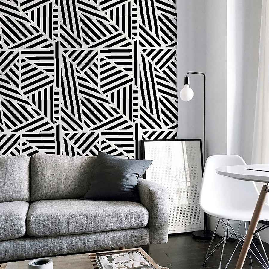 Oswald Black Striped Geometric Wallpaper - York Wallcoverings - AH910004 - York Wallcoverings Wallpaper