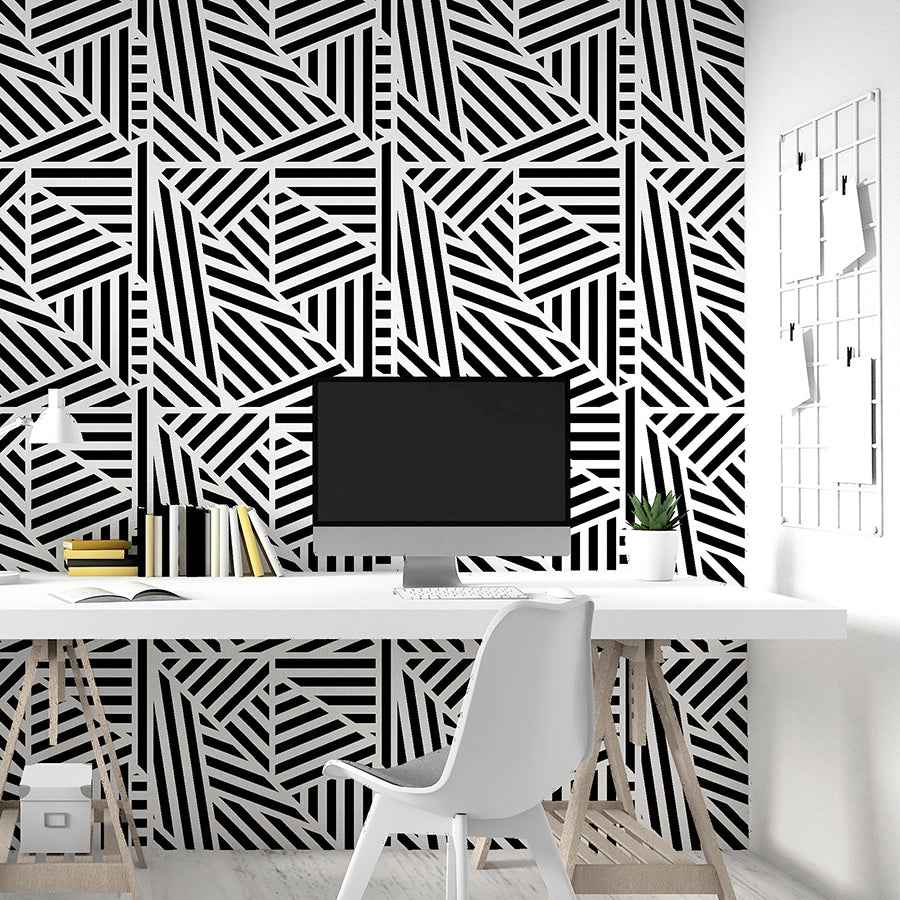Oswald Black Striped Geometric Wallpaper - York Wallcoverings - AH910004 - York Wallcoverings Wallpaper