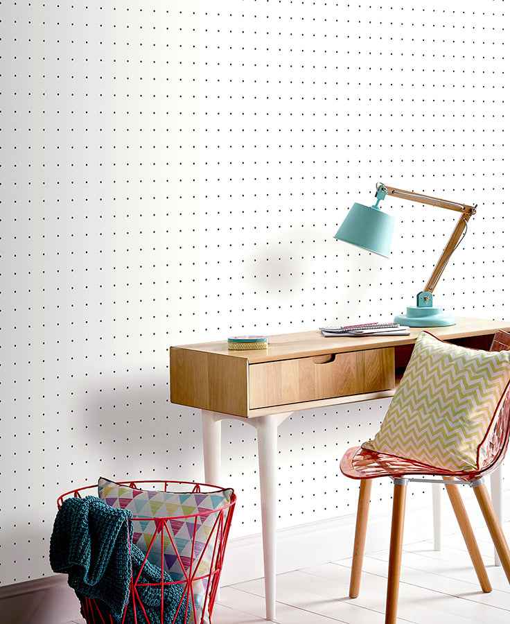 Terrence White Dotted Grid Wallpaper - York Wallcoverings - AH920000 - York Wallcoverings Wallpaper