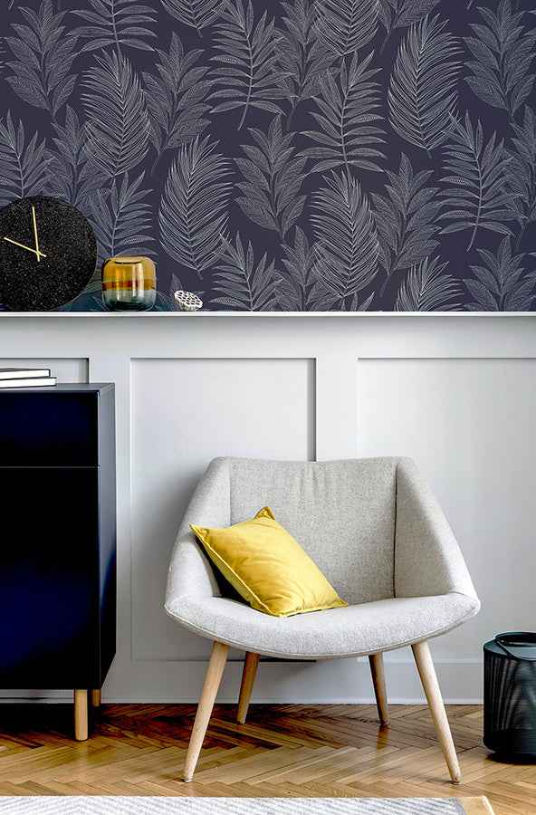Theodore Navy Frond Wallpaper - York Wallcoverings - AH921205 - York Wallcoverings Wallpaper