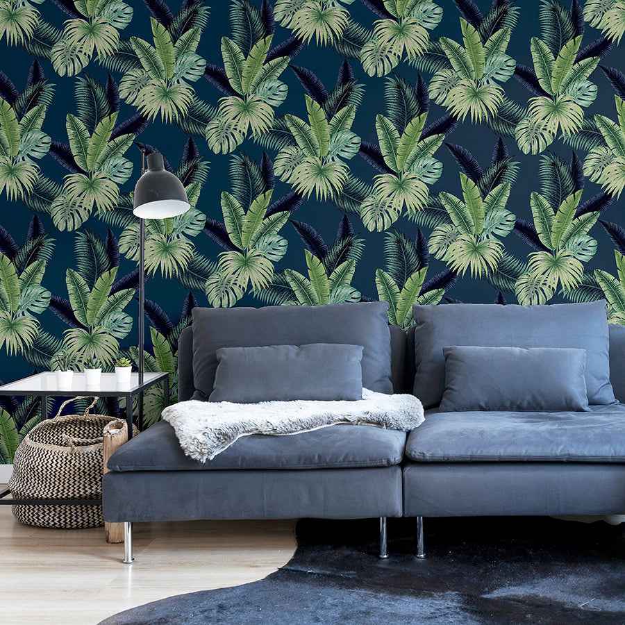 Miami Navy Palms Wallpaper - York Wallcoverings - AH921407 - York Wallcoverings Wallpaper