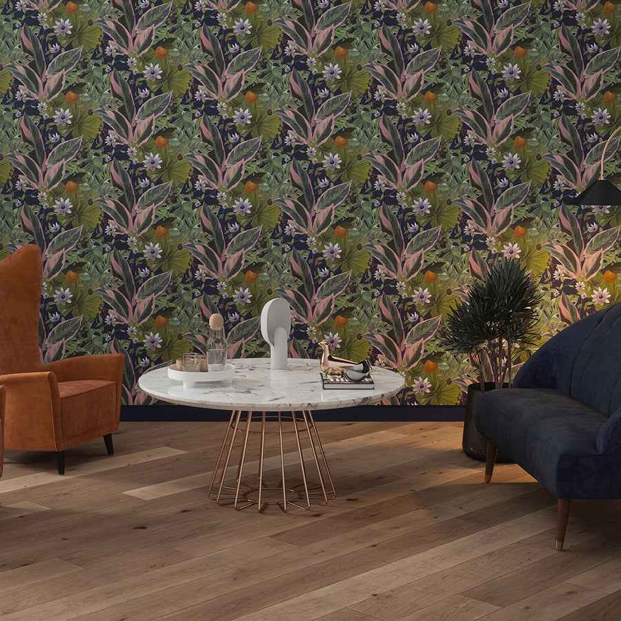 Etta Navy Tropical Wallpaper - York Wallcoverings - AH921703 - York Wallcoverings Wallpaper