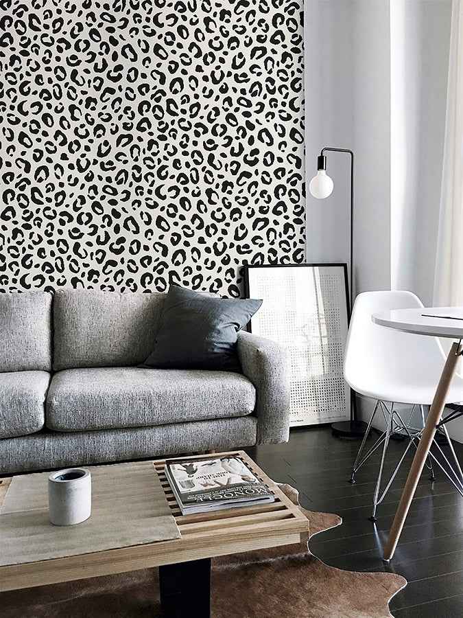 Dinah Black Leopard Print Wallpaper - York Wallcoverings - AH921801 - York Wallcoverings Wallpaper