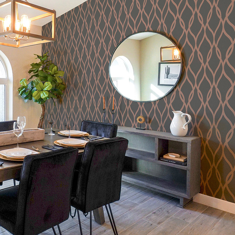 ava-rose-gold-glittering-ogee-wallpaper-york-wallcoverings-ah921803 - York Wallcoverings Wallpaper