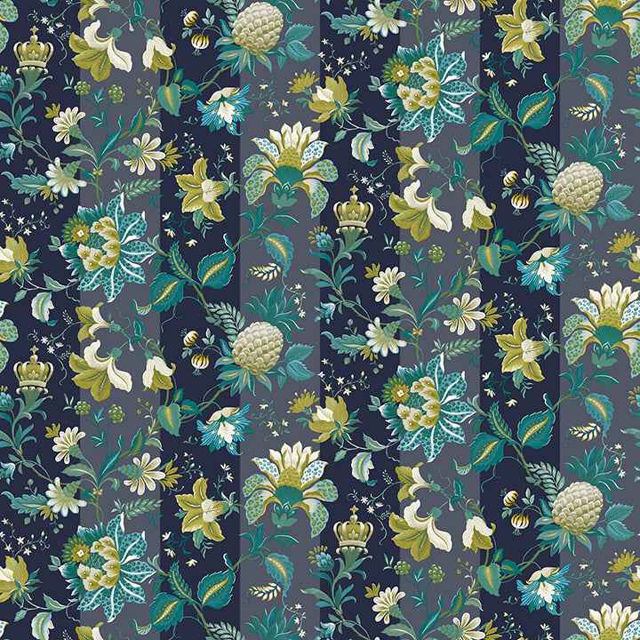Cornelia Navy Floral Stripe Wallpaper - York Wallcoverings - AH922801 - York Wallcoverings Wallpaper