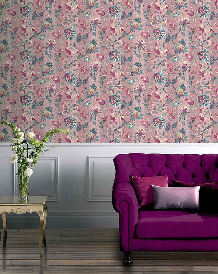Cornelia Pink Floral Stripe Wallpaper - York Wallcoverings - AH922802 - York Wallcoverings Wallpaper