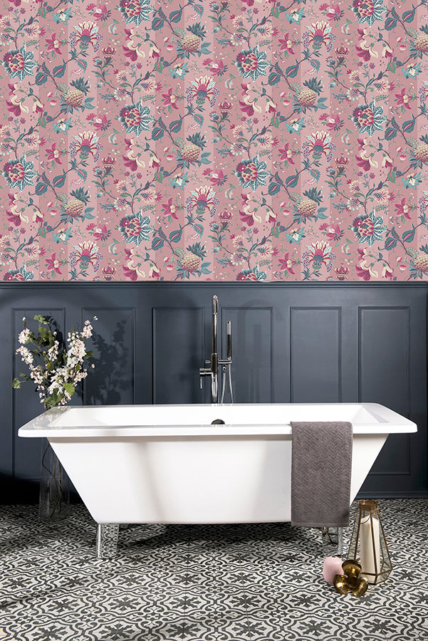 cornelia-pink-floral-stripe-wallpaper-york-wallcoverings-ah922802 - York Wallcoverings Wallpaper
