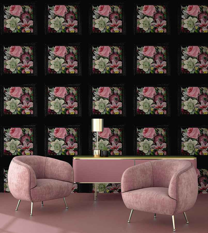 Lucinda Black Floral Panel Wallpaper - York Wallcoverings - AH922804 - York Wallcoverings Wallpaper