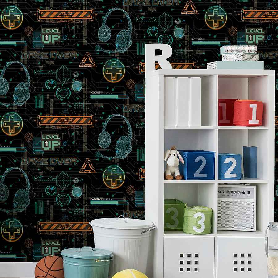 Casper Black Gamer Wallpaper - York Wallcoverings - AH923707 - York Wallcoverings Wallpaper