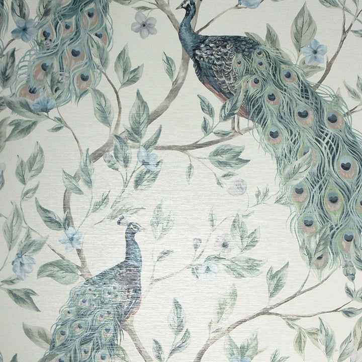 Keeka Blue Peacocks Wallpaper - York Wallcoverings - AH923708