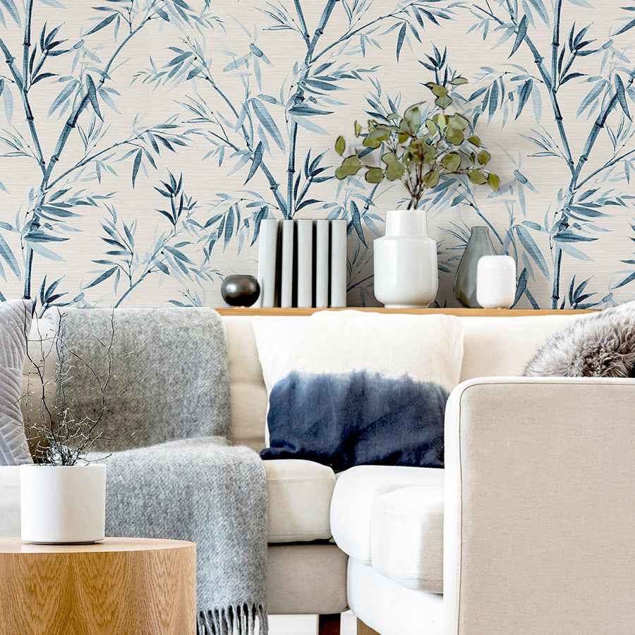Moriko Blue Bamboo Wallpaper - York Wallcoverings - AH924107 - York Wallcoverings Wallpaper