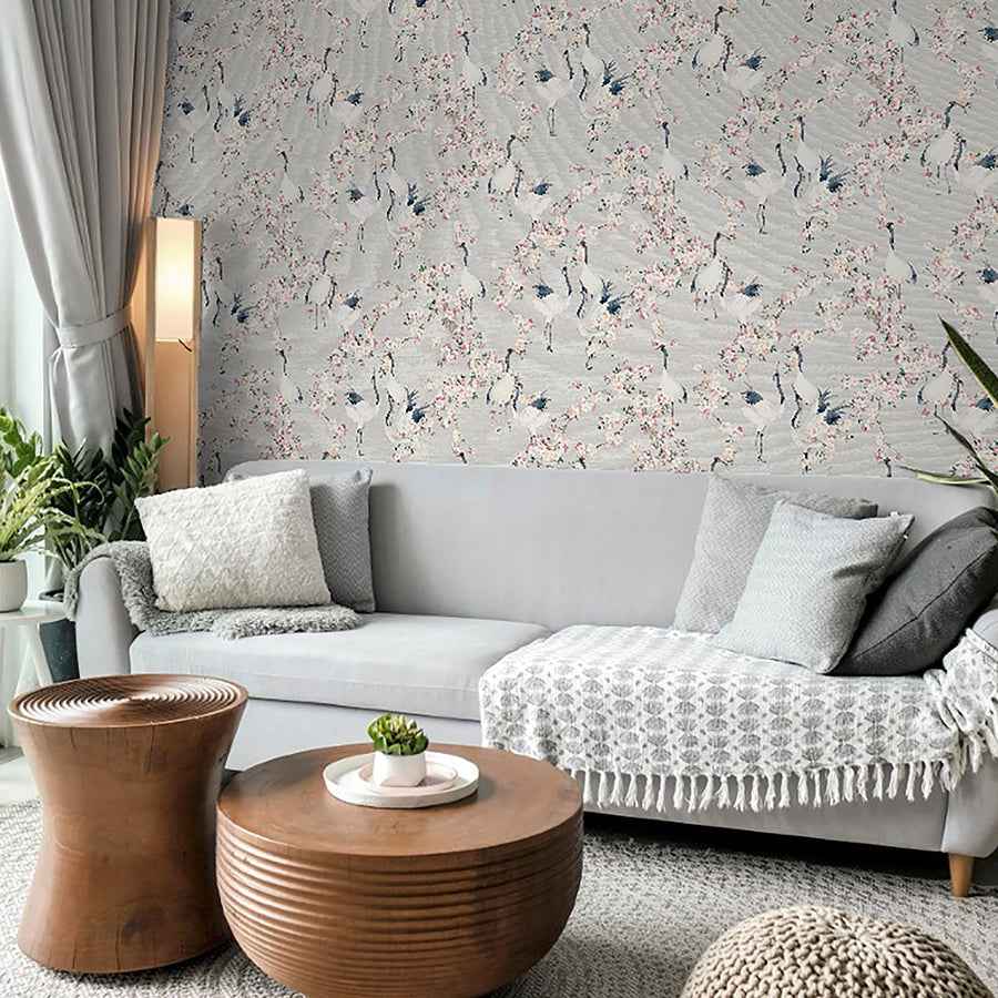Harumi Light Grey Blossom Wallpaper - York Wallcoverings - AH924800 - York Wallcoverings Wallpaper