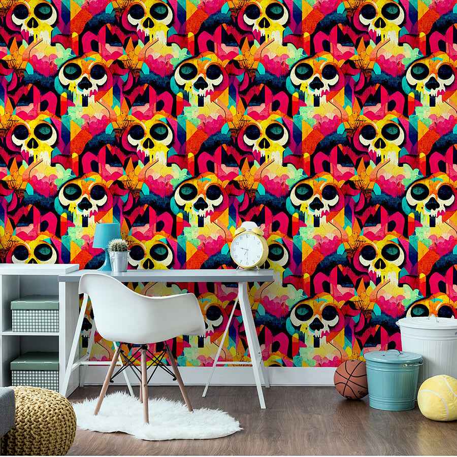 Millicent Multicolor Skull Wallpaper - York Wallcoverings - AH925107 - York Wallcoverings Wallpaper