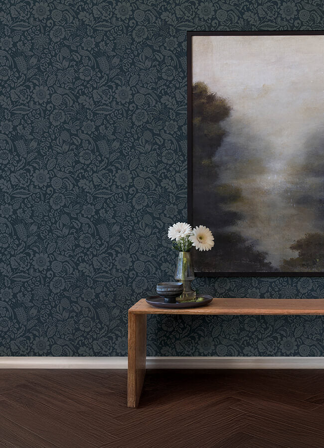 marta-navy-floral-trail-wallpaper-york-wallcoverings-4147-27360 - York Wallcoverings Wallpaper