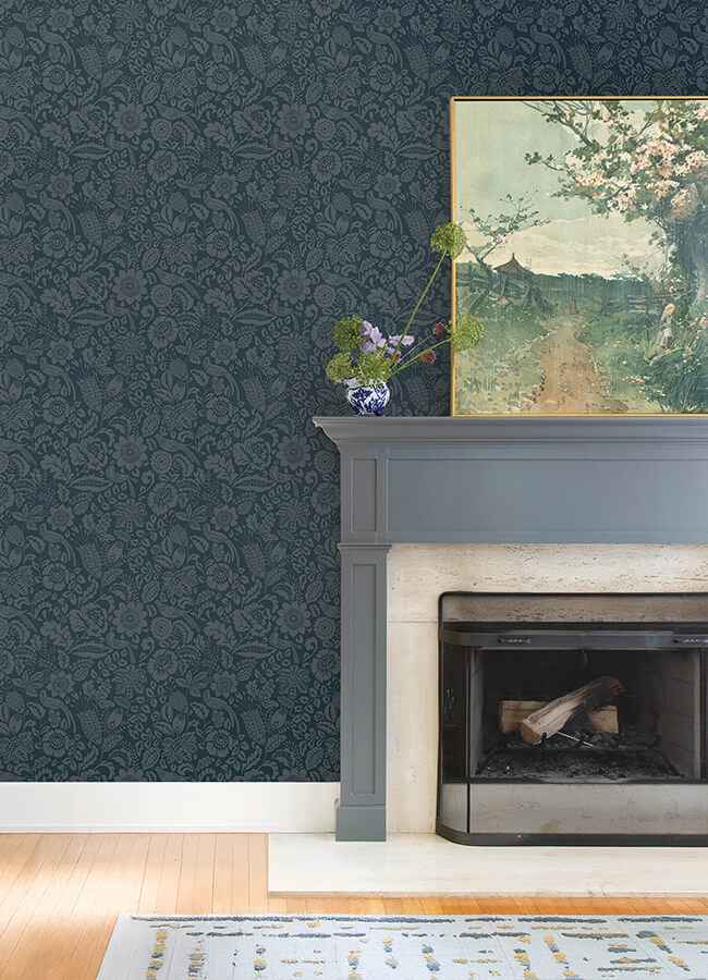 Marta Navy Floral Trail Wallpaper - York Wallcoverings - 4147-27360 - York Wallcoverings Wallpaper