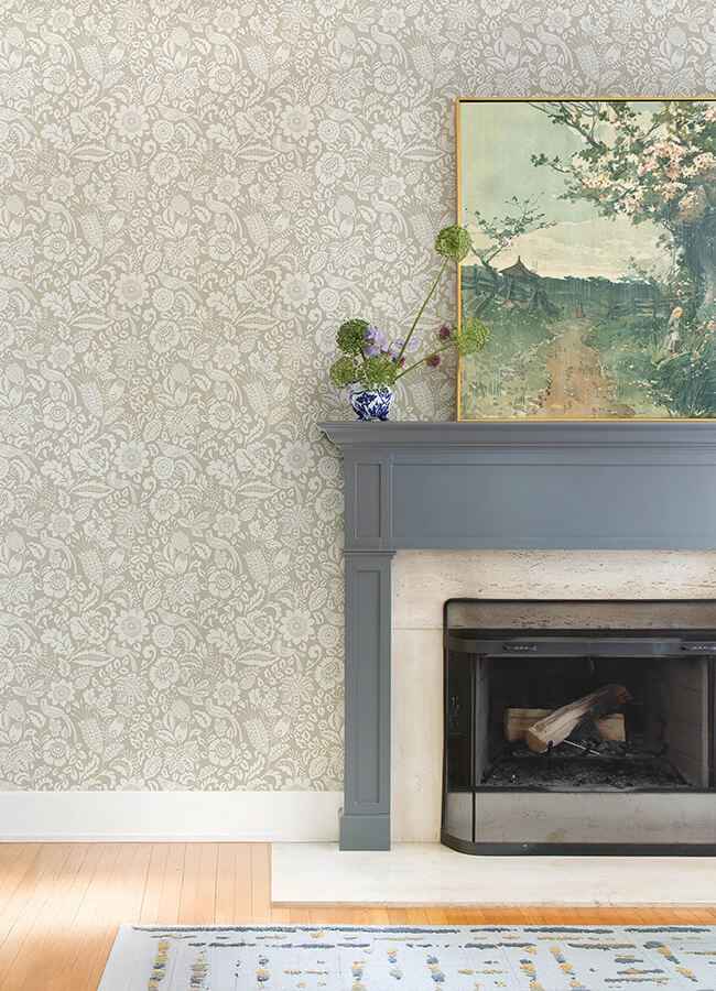 Marta Beige Floral Trail Wallpaper - York Wallcoverings - 4147-27361 - York Wallcoverings Wallpaper