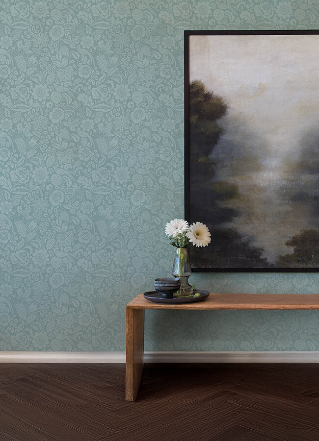 marta-teal-floral-trail-wallpaper-york-wallcoverings-4147-27363 - York Wallcoverings Wallpaper